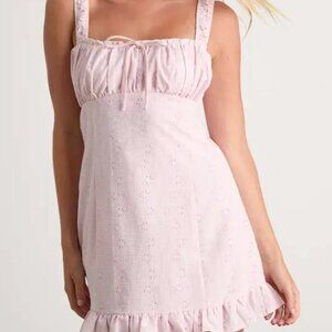 Lulus pink and white gingham floral mini dress, size XS